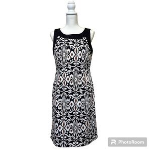 Talbots Stretch Sleeveless Patterned Dress - Black White Brown